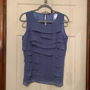 White House Black Market Sleeveless Blue Tiered Ruffle Shell Tank- Size 8